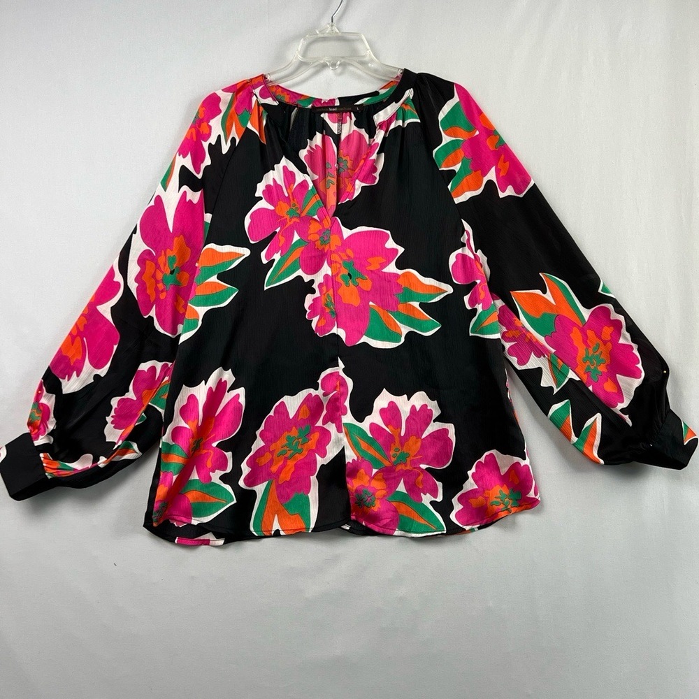 Hazel Hazel Hazel Blouse Womens Large Floral V Neck Long Sleeve Sheer